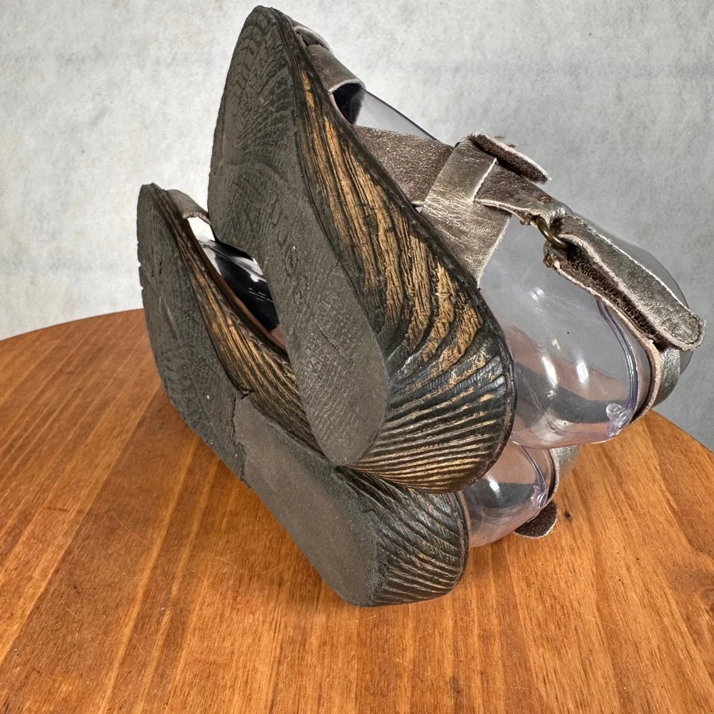 Born Wedge Sandals Womens 9 Pewter Metallic Leather Strappy Good SKU 802